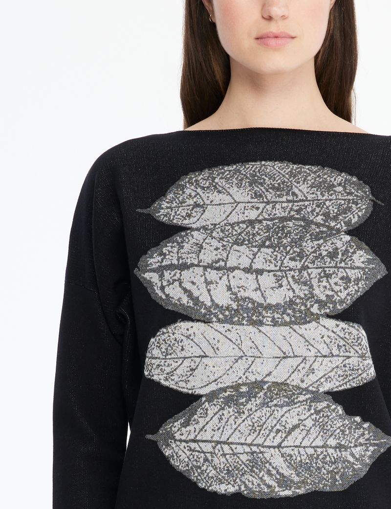 Black long sweater - autumn leaves by Sarah Pacini