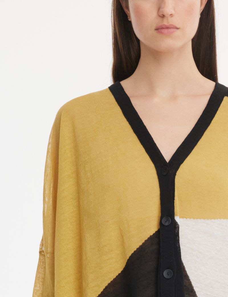 Mustard patchwork cardigan by Sarah Pacini