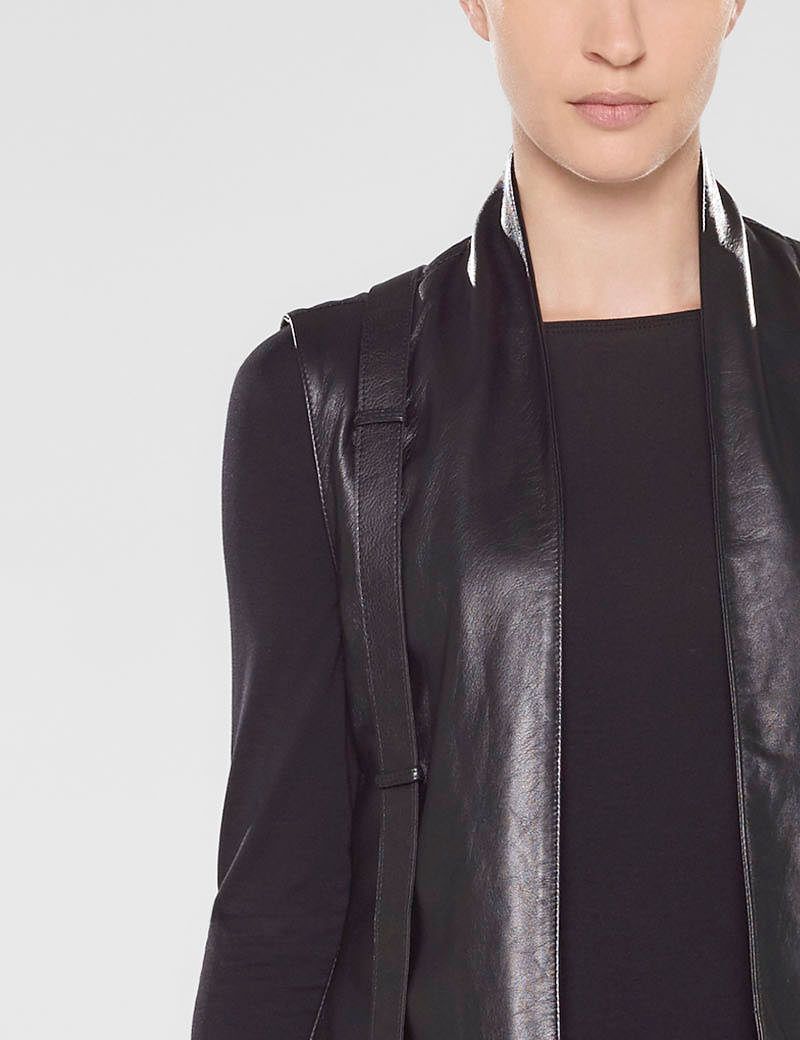 Sleeveless black clearance leather jacket