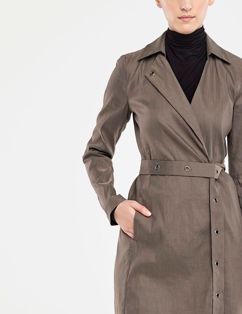 Grey single-breasted linen trench coat by Sarah Pacini