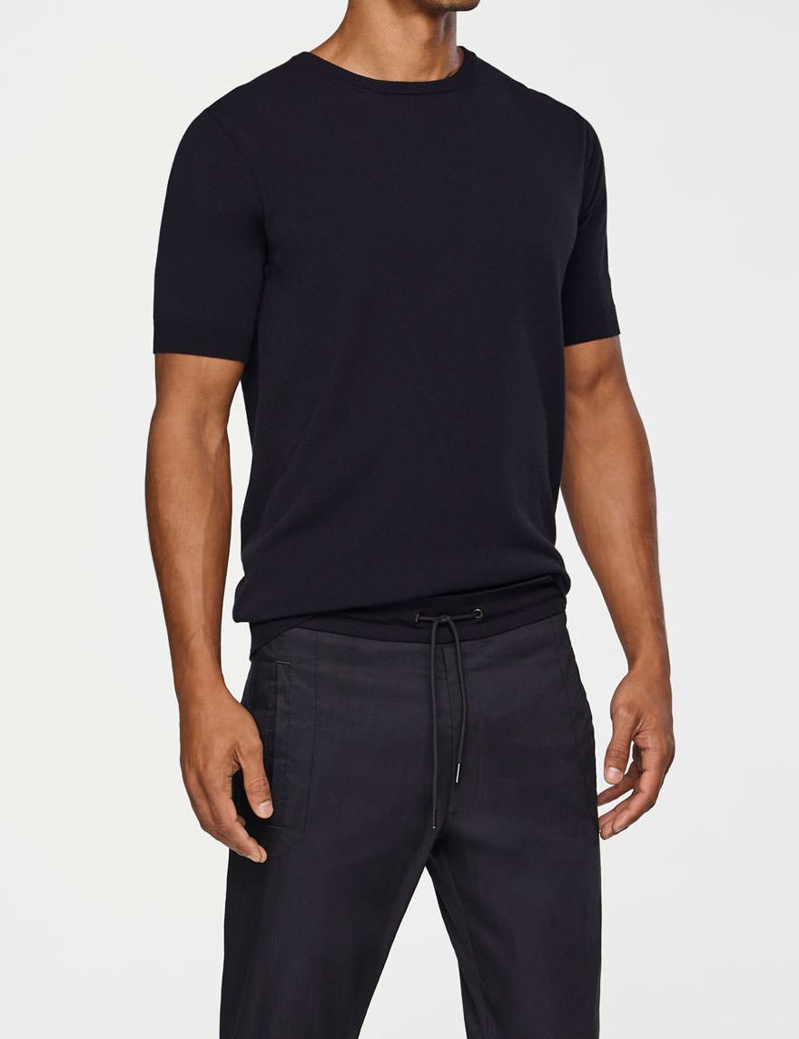 Black linen stretch linen pants by Sarah Pacini