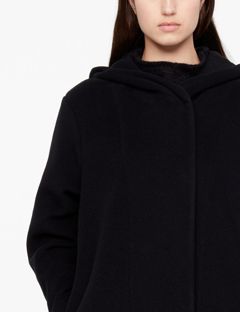 Black wool wool coat - hood by Sarah Pacini