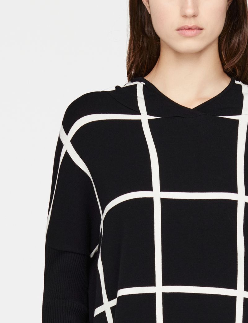 Black viscose long sweater grid motif by Sarah Pacini