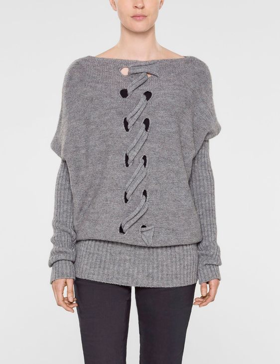 Sarah Pacini Long sweater, cable knit detail