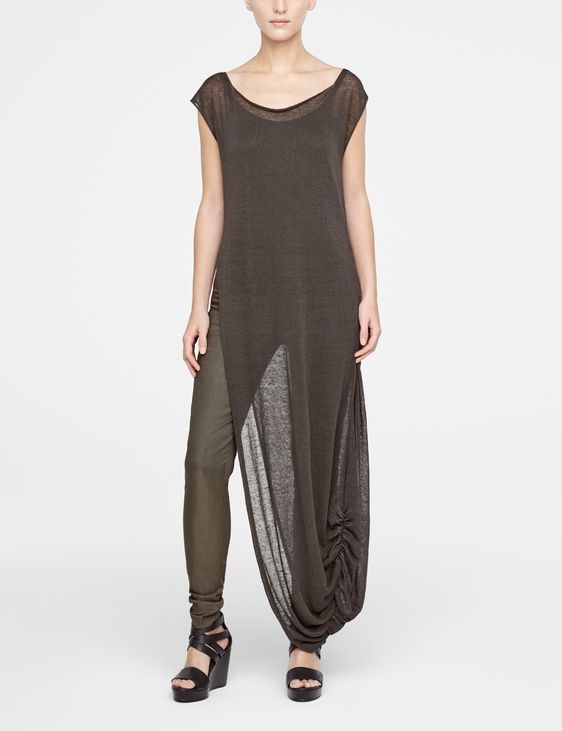 Sarah Pacini LINEN DRESS WITH SIDE SLIT