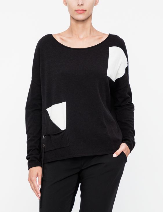 Sarah Pacini Grafischer Pullover mit aufgesetzter Tasche