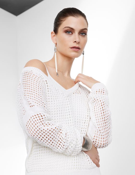 White cotton cotton sweater - boatneck by Sarah Pacini