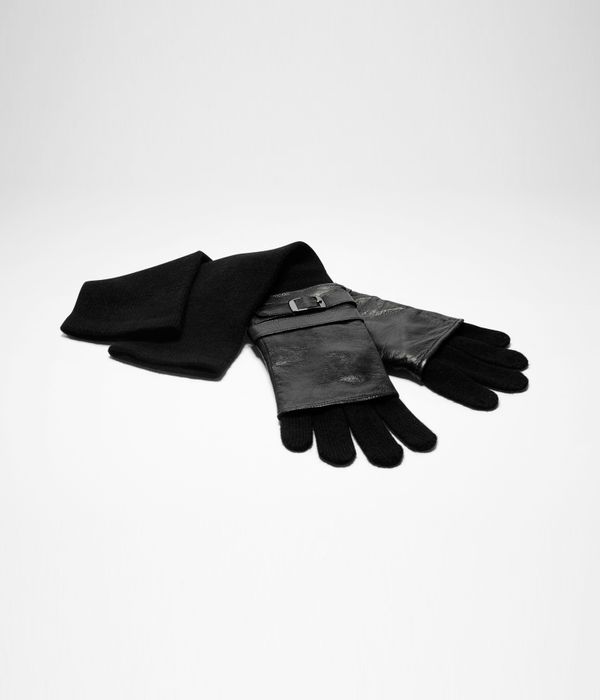 Black long gloves - leather and wool by Sarah Pacini