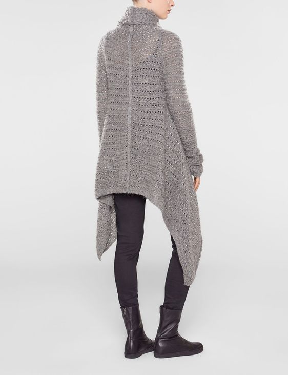 Grey polyacryl long cardigan with pin by Sarah Pacini