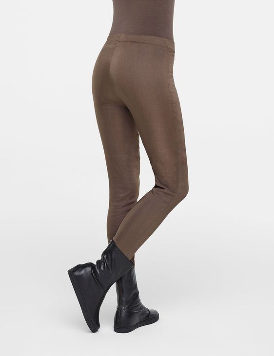 Brown linen long leggings by Sarah Pacini