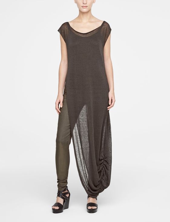 Organic linen slit-collar dress