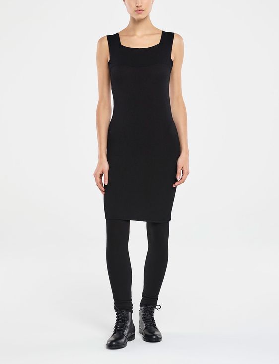 Black knee-length dress - square neckline by Sarah Pacini