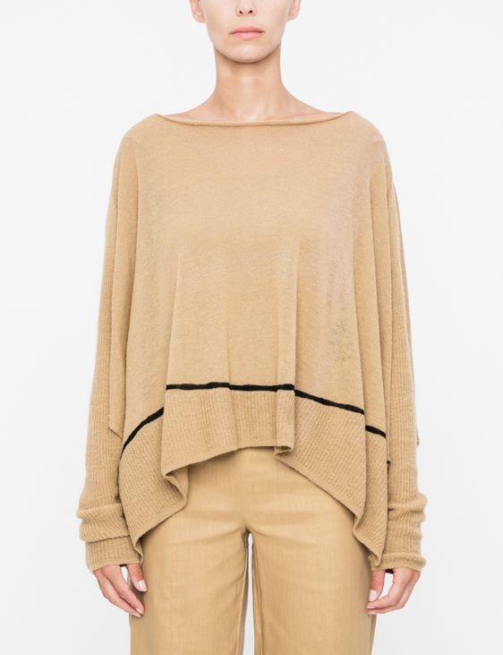 Beige polyamide sweater side slits by Sarah Pacini