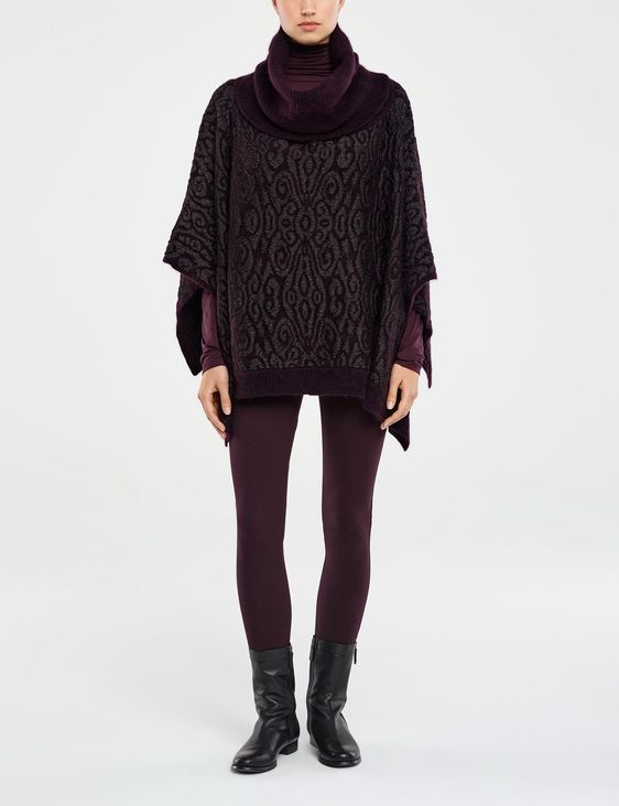 Black viscose poncho - frosted jacquard by Sarah Pacini