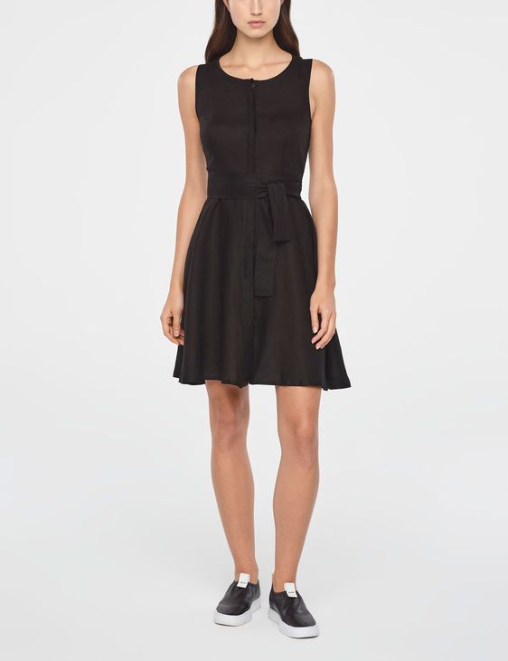 Black knee-length linen summer dress by Sarah Pacini