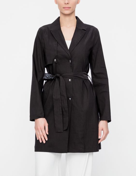 Grey single-breasted linen trench coat by Sarah Pacini