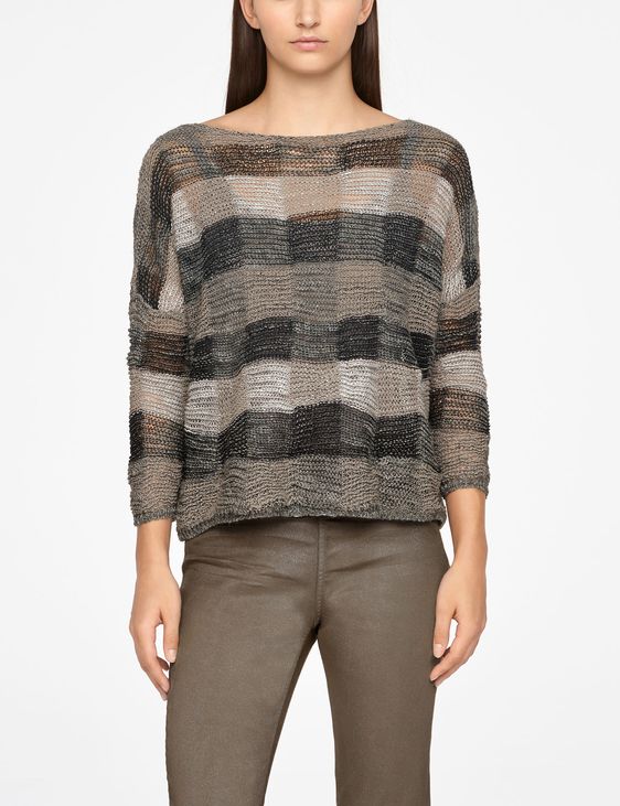 Taupe linen linen sweater - checkered by Sarah Pacini