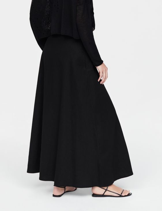 Black linen 2025 flare skirt