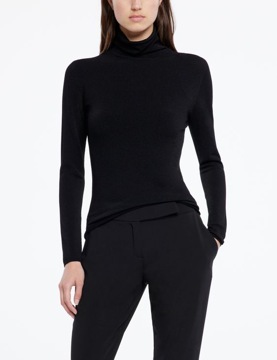 Black viscose light sweater - mock neck by Sarah Pacini