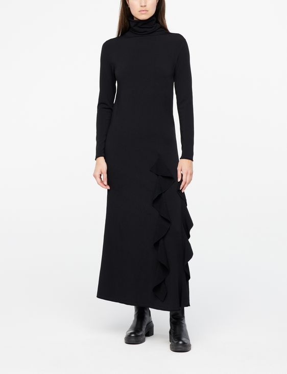 Black knit dress - ruffled details by Sarah Pacini