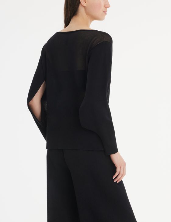 Black bicolor sweater - sleeve slits by Sarah Pacini