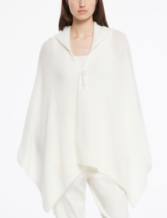 White poncho-hood - mohair-merino by Sarah Pacini