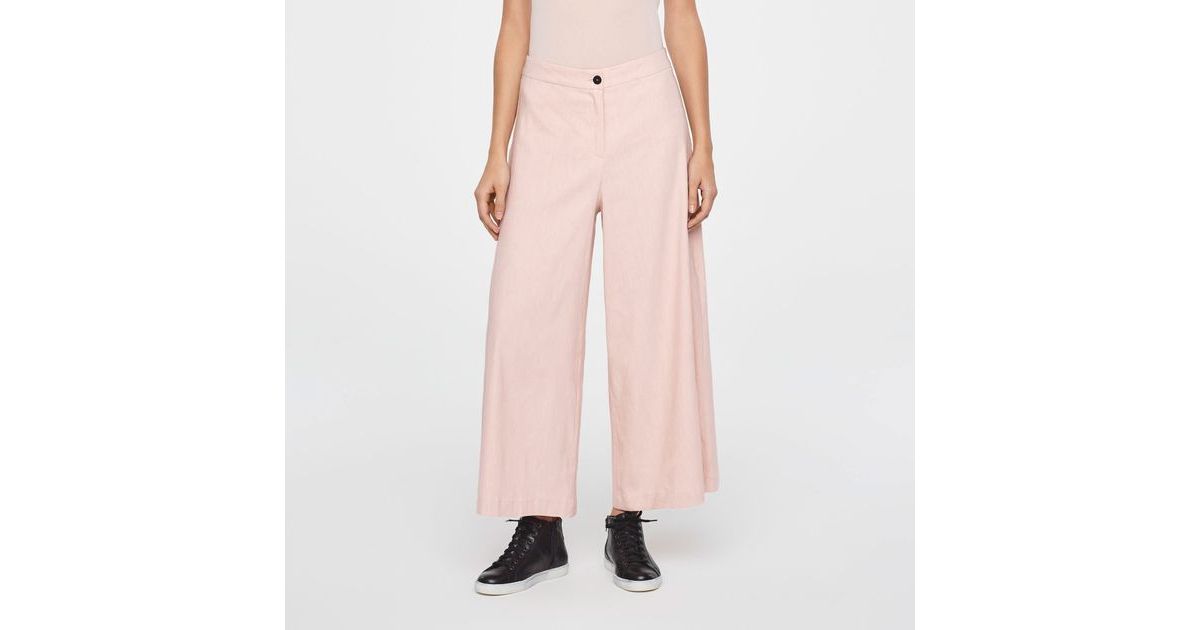 Sarah Pacini サラパチーニ リネン混 ストレートパンツ イタリア製 Pink linen linen gaucho pants by Sarah Pacini