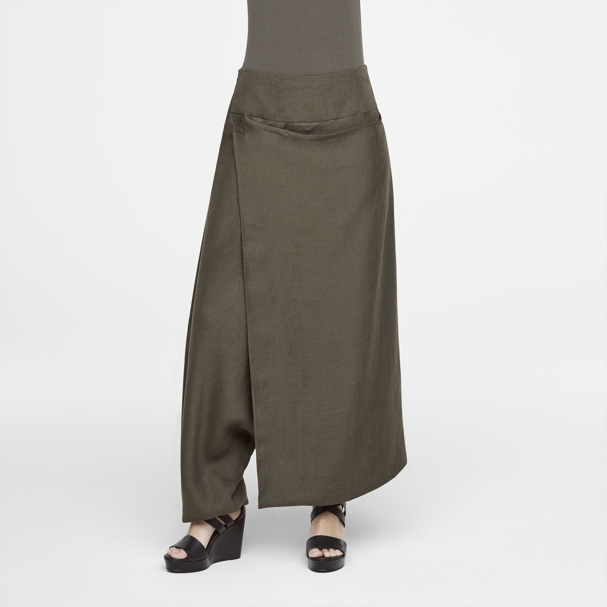 Taupe Linnenlook Broek met Wijde Pijpen