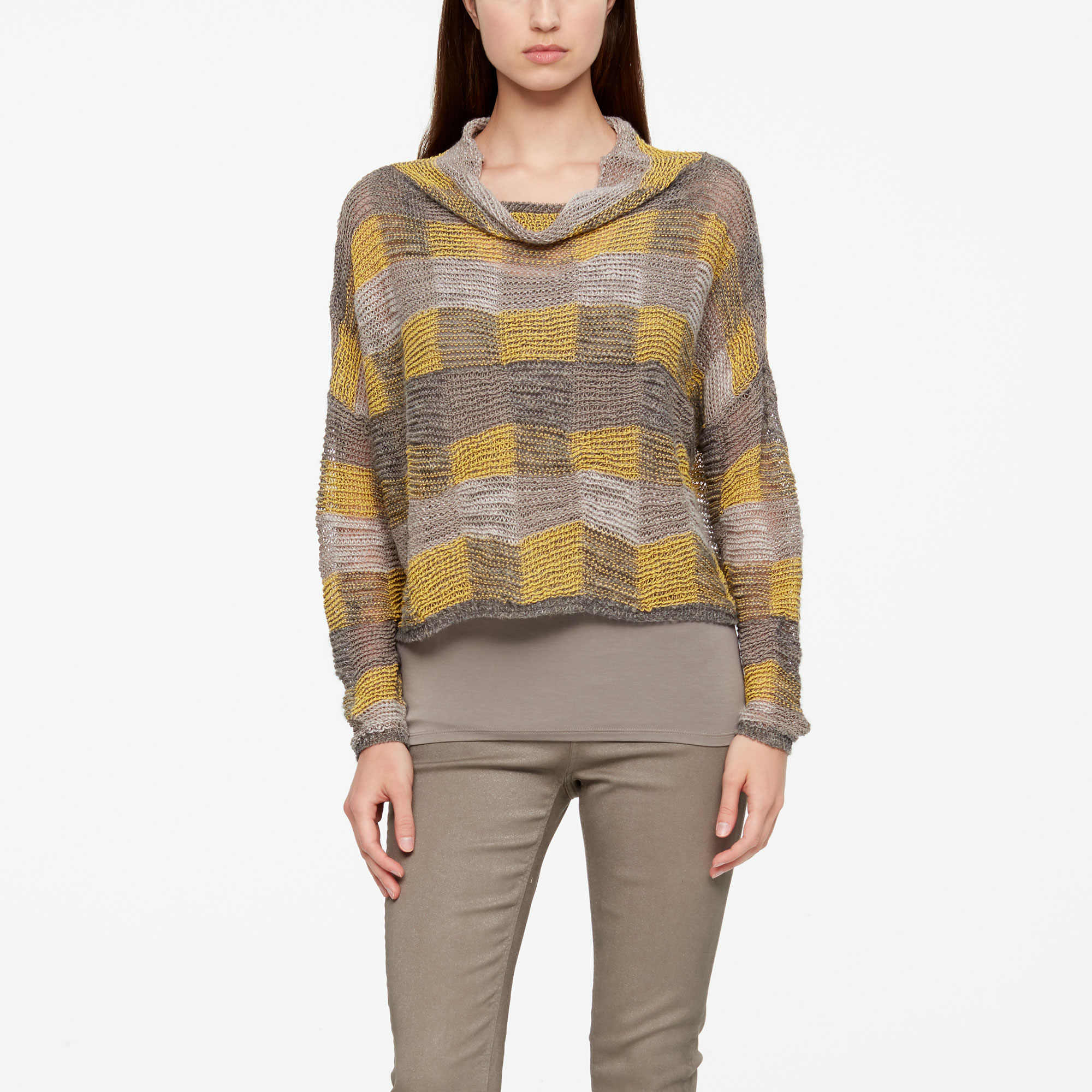 Yellow linen linen sweater - checkers by Sarah Pacini
