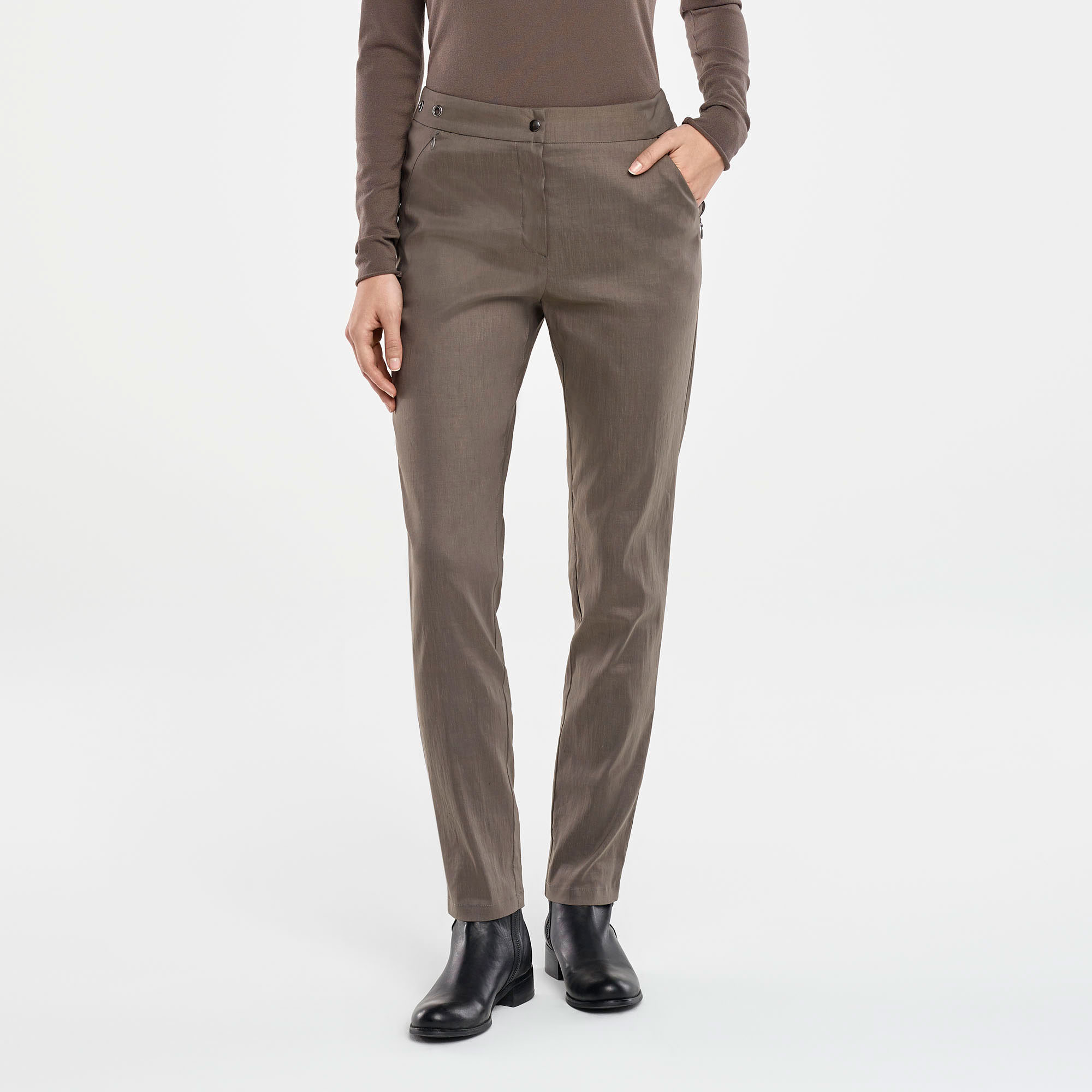 Taupe linen capri pants - linen by Sarah Pacini