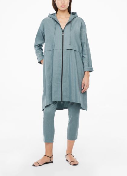 Sarah Pacini Stretch-linen coat - hood
