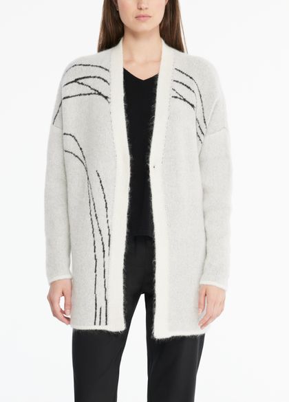 Cardigan Femme Jacquard Flocons De Neige - Chaud, Coupe Ample, Polyester, Pour L'hiver