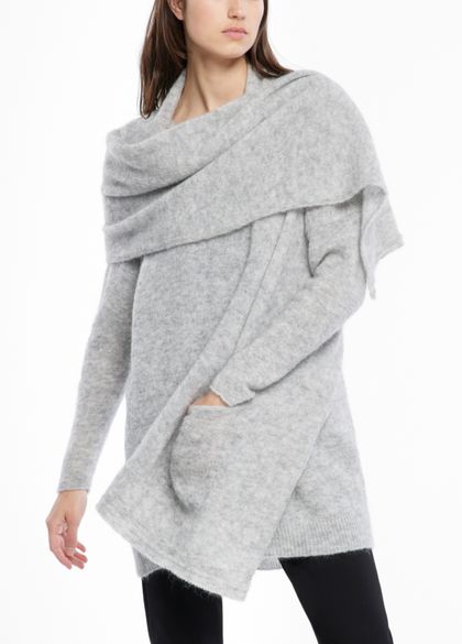 Cilento Woman Grey Mohair Jumper with Scarf